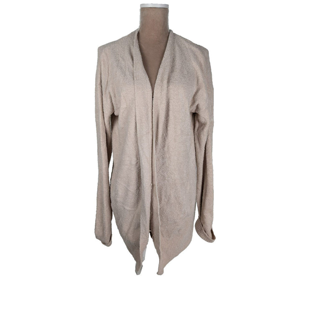 Barefoot Dreams Coastline Cardigan Ribbed Cuff Cozychic Lite Beige Sz L Lounge